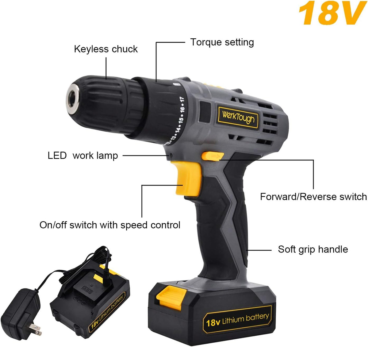 77PCS 18/20V Cordless Drill Screwdriver Tool Set in Toolbox Storage Case Q40363
