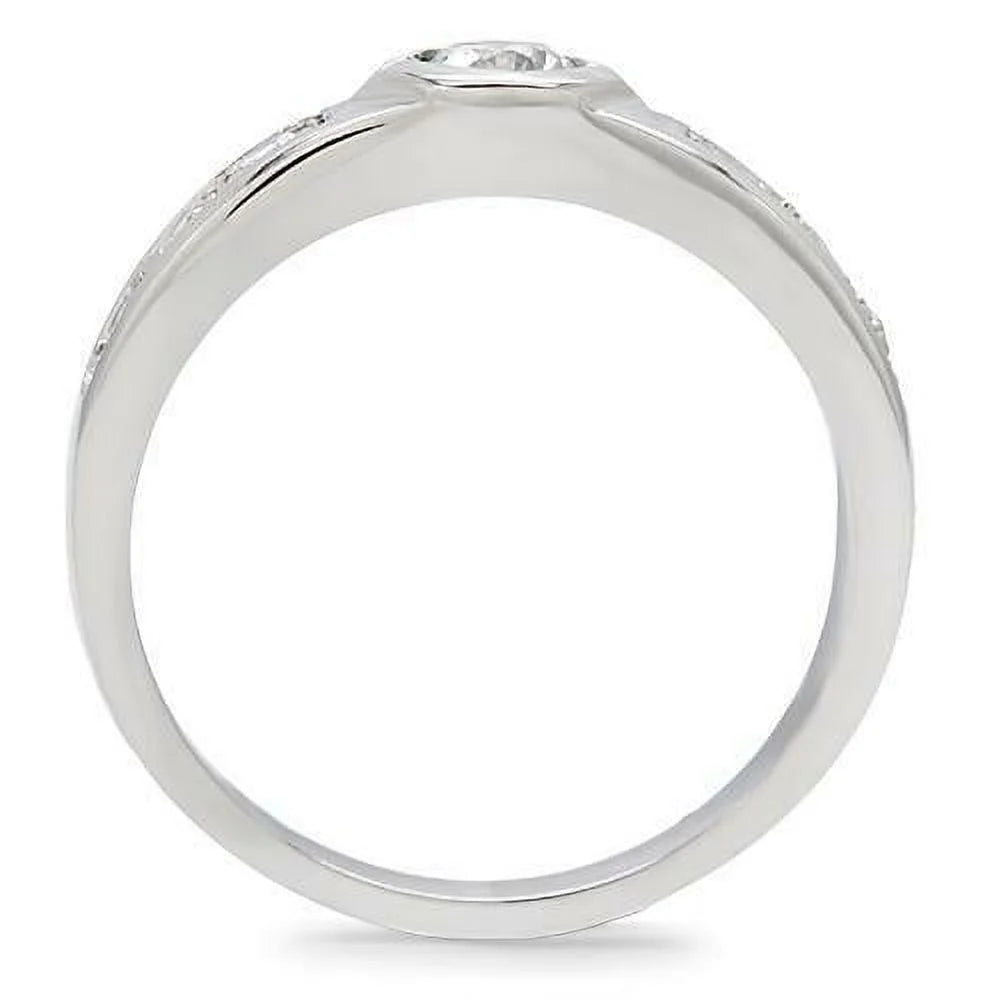 Stainless Steel Round Bezel Engagement Ring S126853