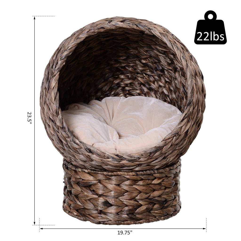 Hooded Rattan Wicker Elevated Cat House with Mat Y269