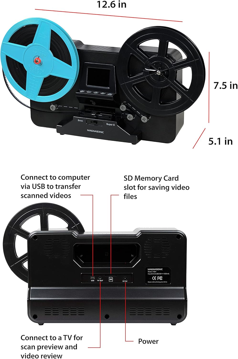 2.3 Screen Super 8/8mm Film Scanner N302