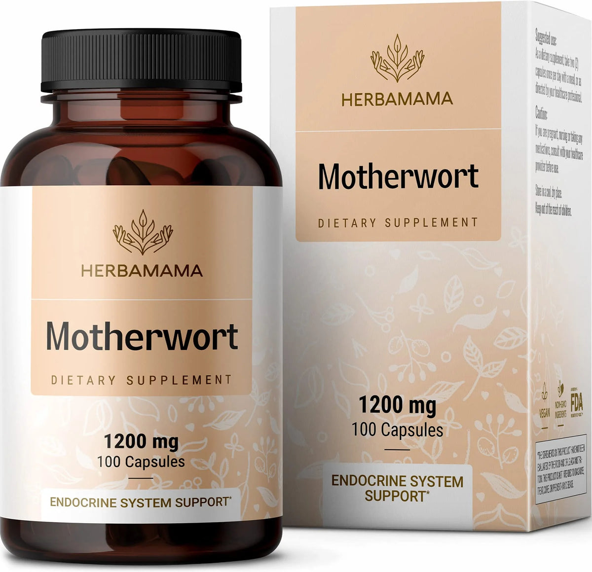 Organic Motherwort Capsules - Vegan 1200 mg 100 Caps B4183