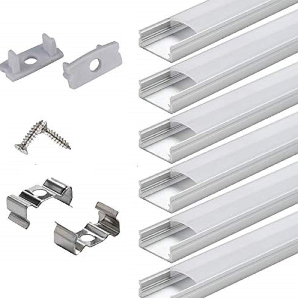 6x2m LED Strip Light Channel with Milky Cover Diffusers, End Caps and Mounting Clips B29603