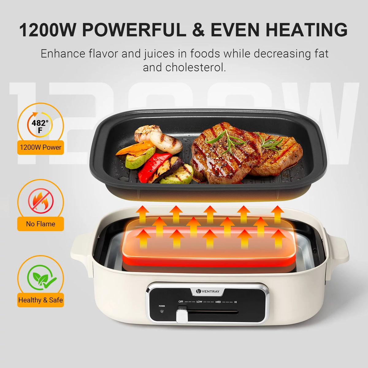Electric Indoor Grill Portable Korean BBQ Nonstick 1200W White W2380