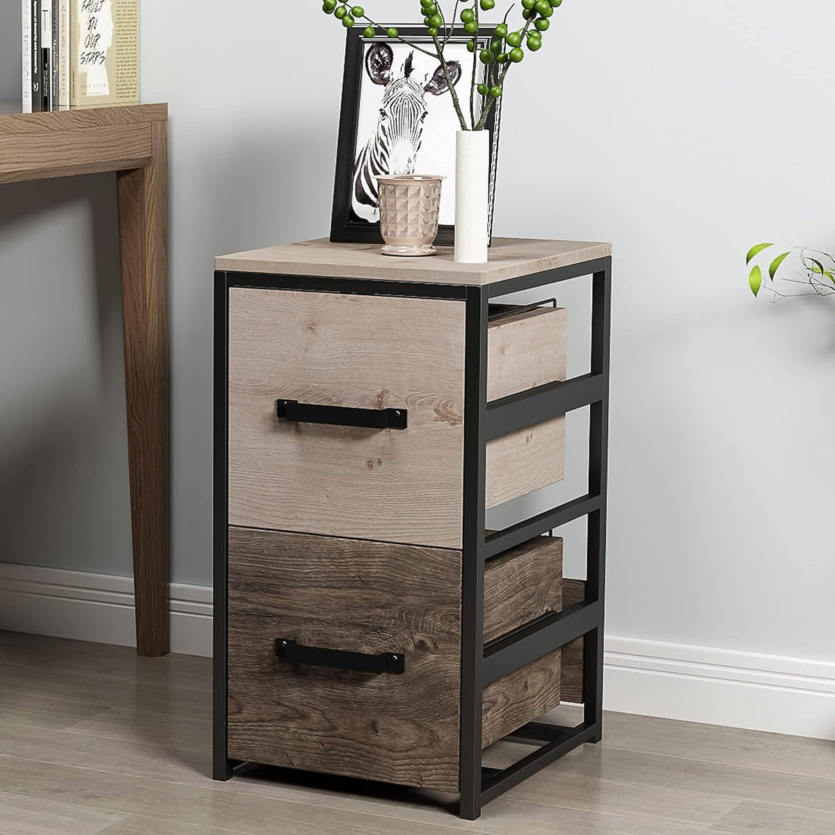 Wooden Lateral File Cabinet with Drawer and Open Storage Shelves S455