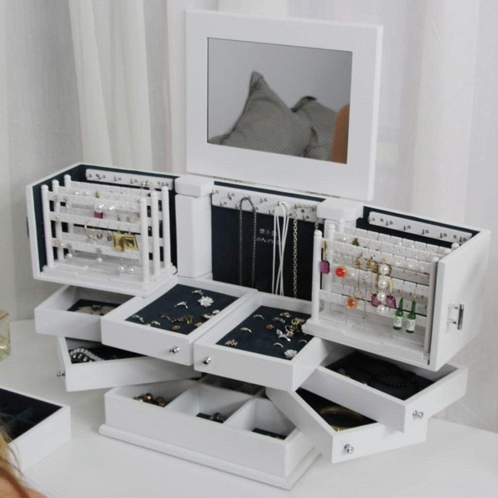 Wooden Jewelry Box With Mirror Lid 5-Layer Jewelry Armoire B145
