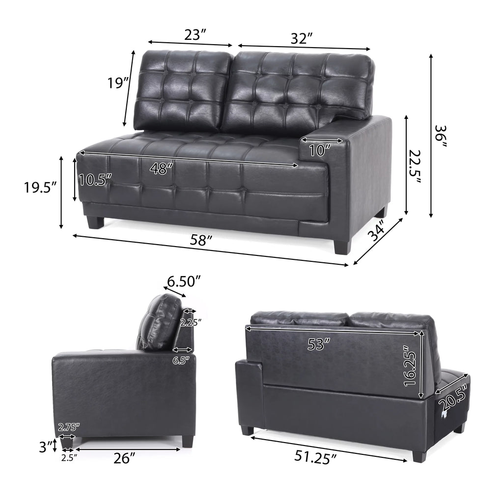 Faux Leather Tufted 4 Seater Sectional Sofa with Ottoman V324661