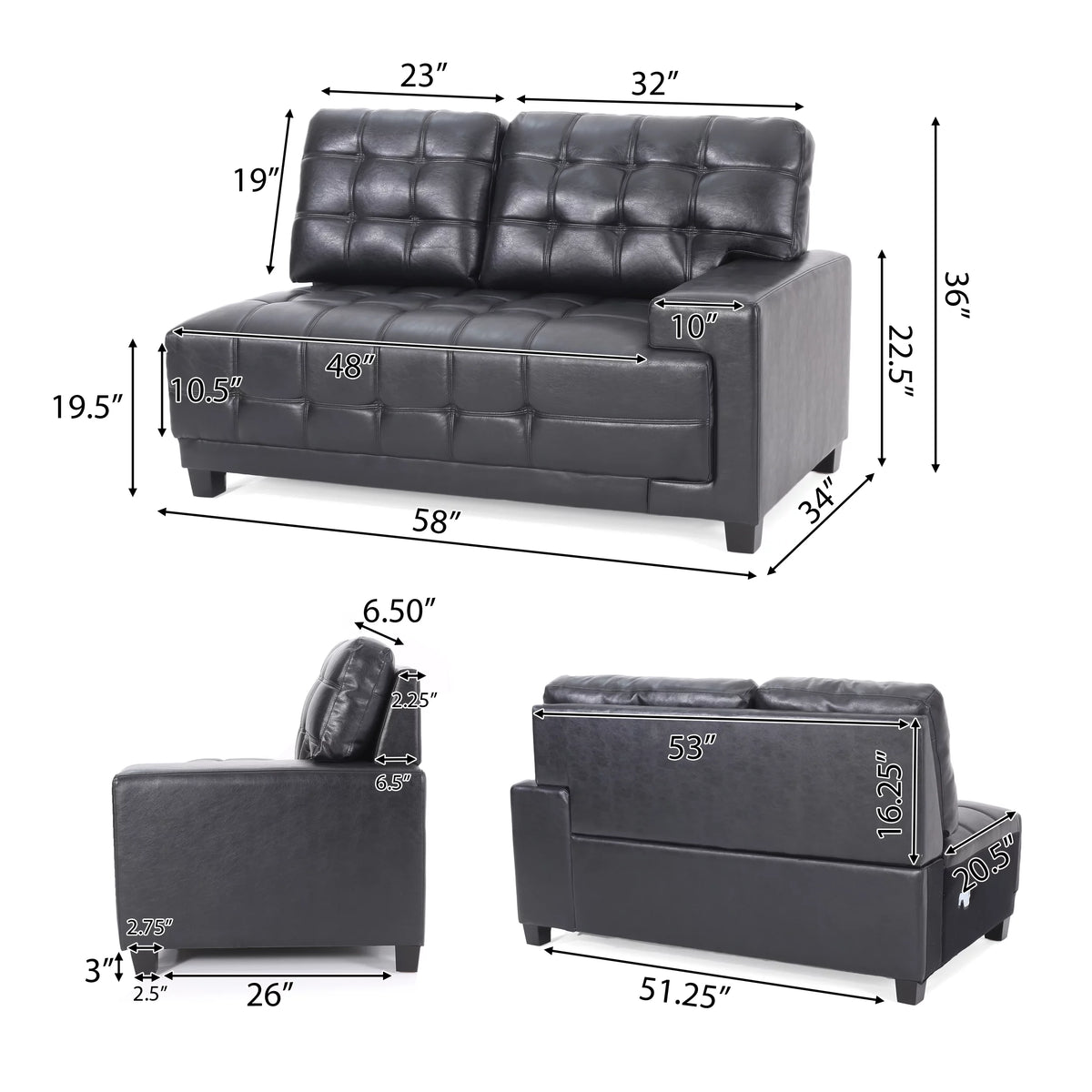Faux Leather Tufted 4 Seater Sectional Sofa with Ottoman V324661