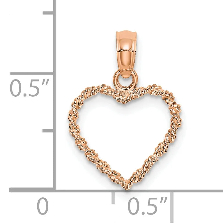 14K Rose Gold 3D Polished Rope Heart Pendant With 10K Yellow Gold Lightweight Rope Chain 16" G1699