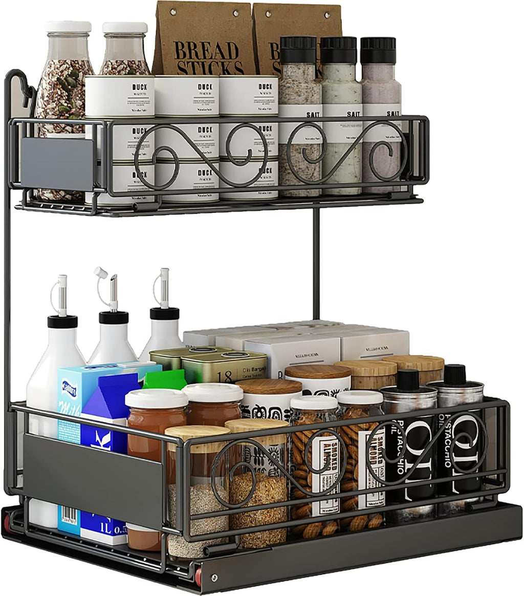Black 2-Tier Under Sink Organizer with Sliding Drawer F73622