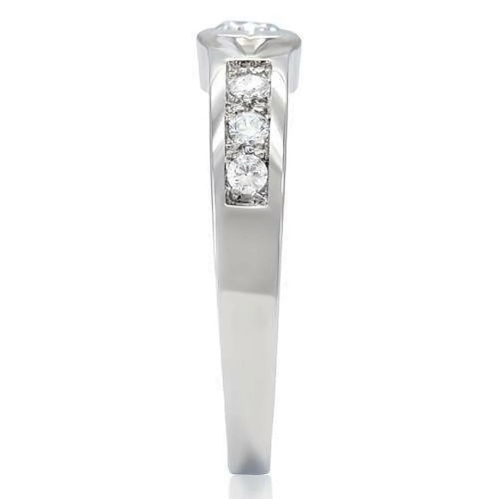 Stainless Steel Round Bezel Engagement Ring S126853