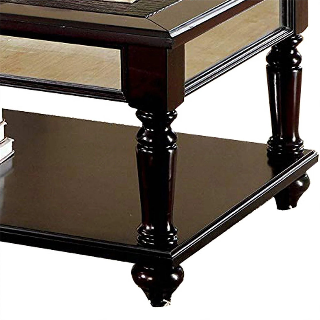Brown Mirror Panel Coffee Table with 2 End Tables, Set of 3 F1491