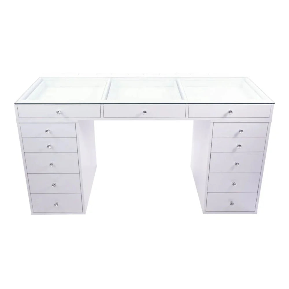 Vanity Desk with 5 Drawer Units and Lighted Mirror H71419