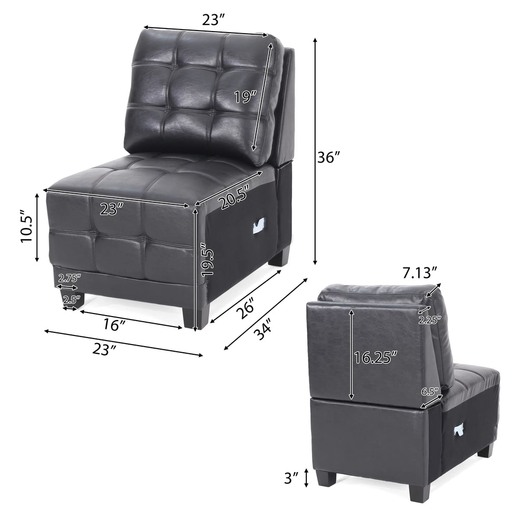 Faux Leather Tufted 4 Seater Sectional Sofa with Ottoman V324661