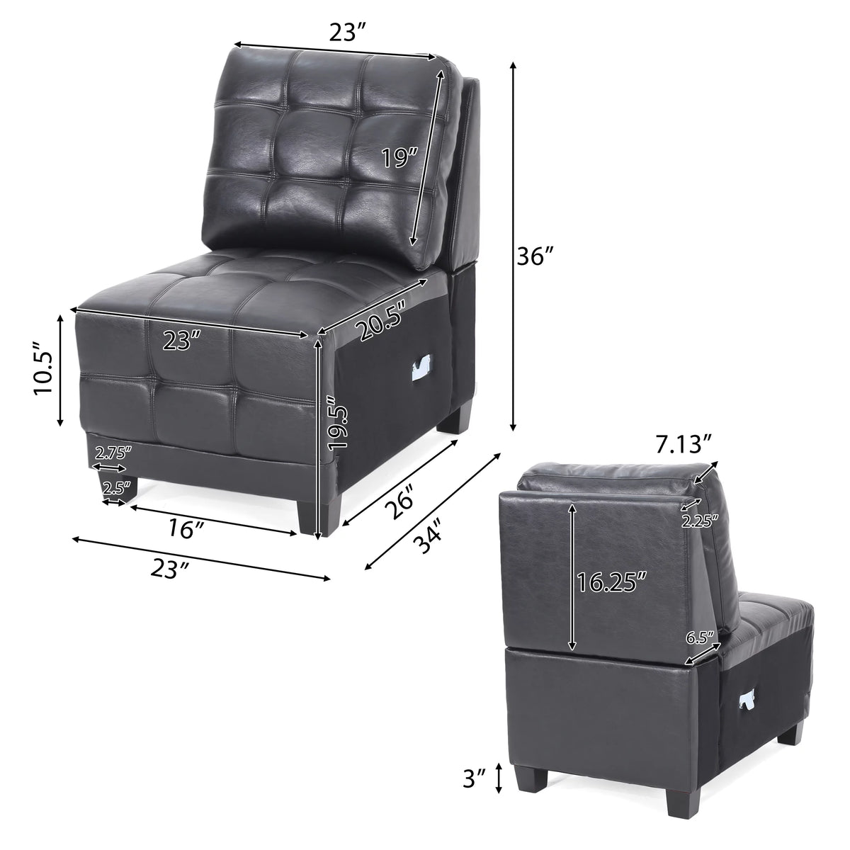 Faux Leather Tufted 4 Seater Sectional Sofa with Ottoman V324661