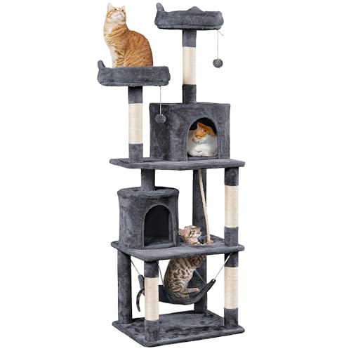 Dark Gray Cat Tree with Platform, Hammock, Scratching Posts O49164
