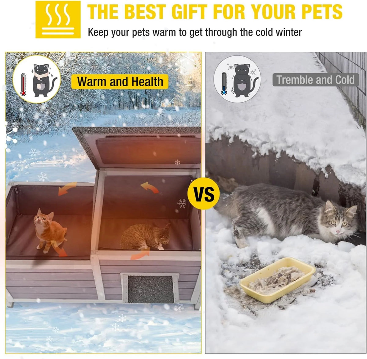 Insulated Cat House Outdoor Feral Shelter Weatherproof Cat Condo A268