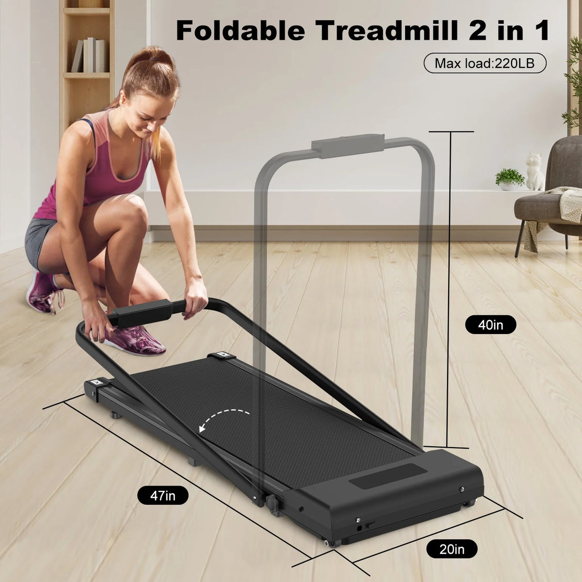 2 in 1 Under Desk Folding Treadmill, 6.25 MPH, 265 Lb Capacity V2202