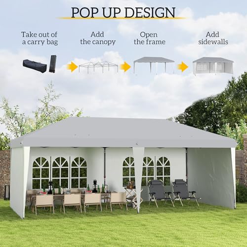 10' x 20' Pop Up Canopy Tent with 4 Sidewalls, White D906921