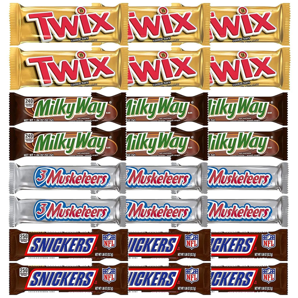 Individually Wrapped Full Size Milk Chocolate Candy Bars Variety Pack, 24 Bars D4356