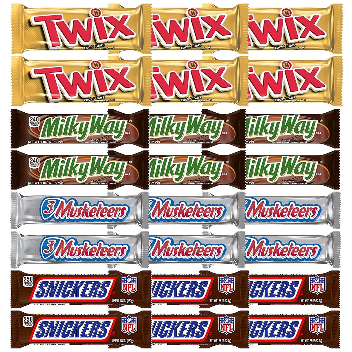 Individually Wrapped Full Size Milk Chocolate Candy Bars Variety Pack, 24 Bars D4356