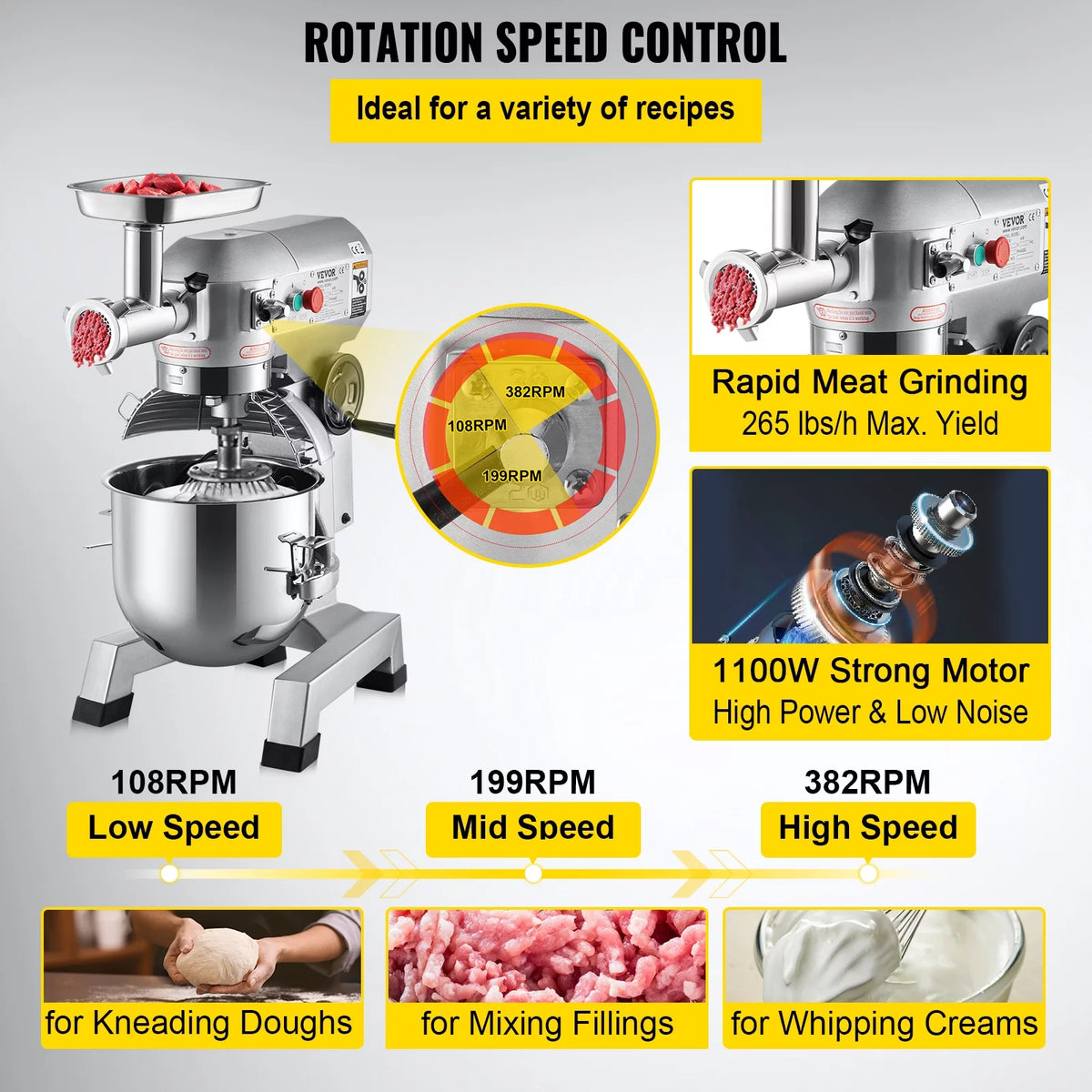 20Qt Stainless Steel Bowl Stand Mixer with Meat Grinder Q23892