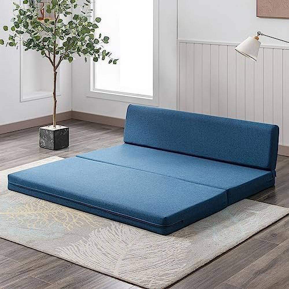 Twin Folding Sofa Bed with Memory Foam Mattress Linen Fabric Q50450