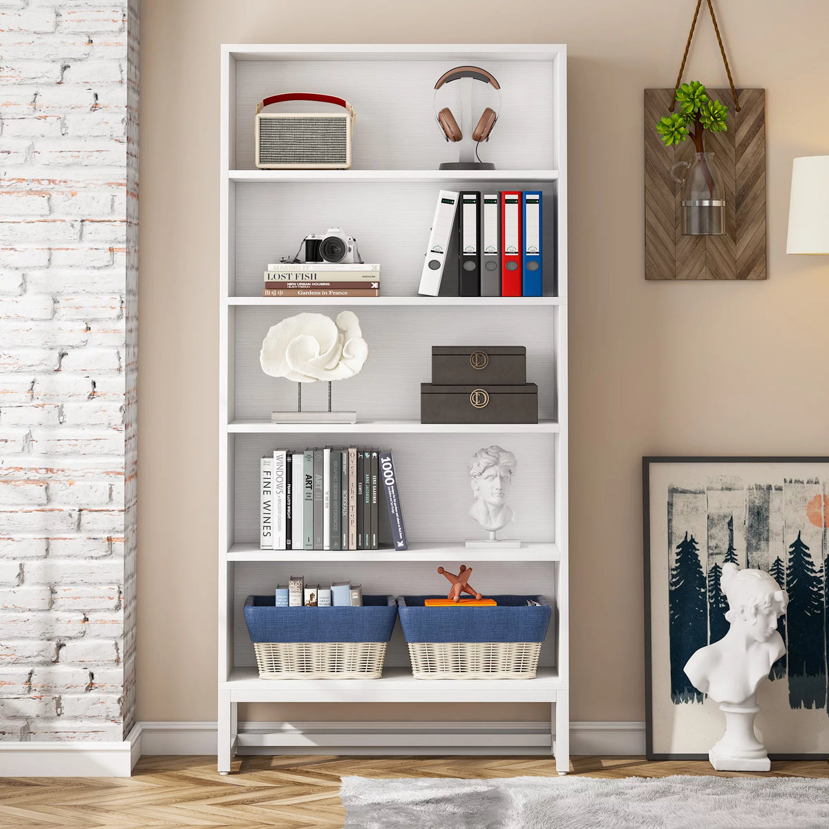 White 5 Shelves Tall Bookcase I2902