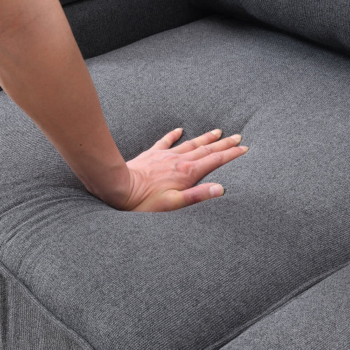 Linen Fabric Sofa with Armrest Pockets and 4 Pillows Y184114