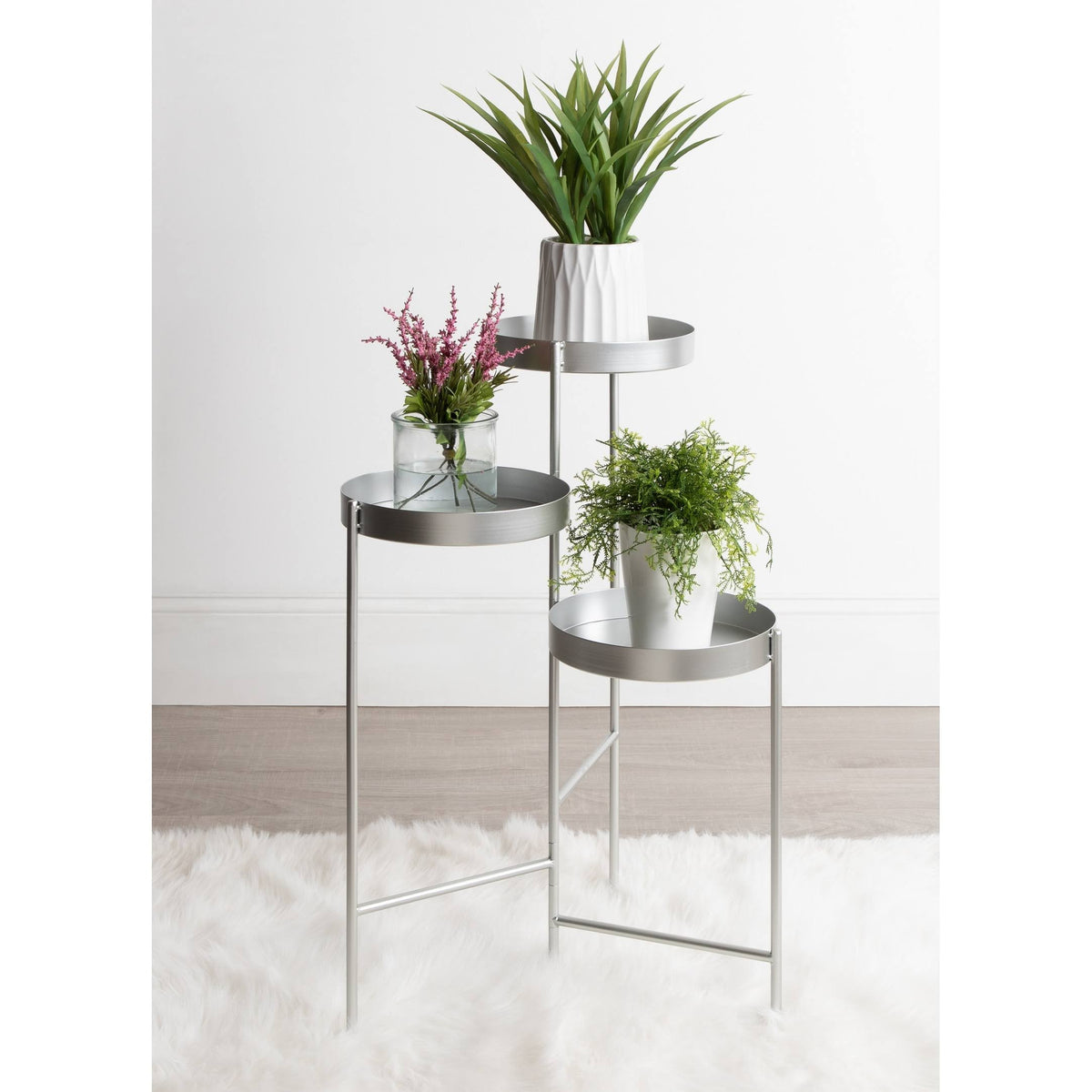 Navy Blue Metal Tri-Level Plant Stand K416709