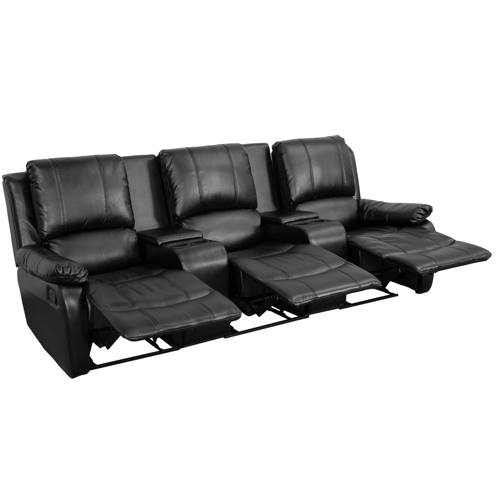 Black 3-Seat Reclining Theater Seating with Cup Holders O2107