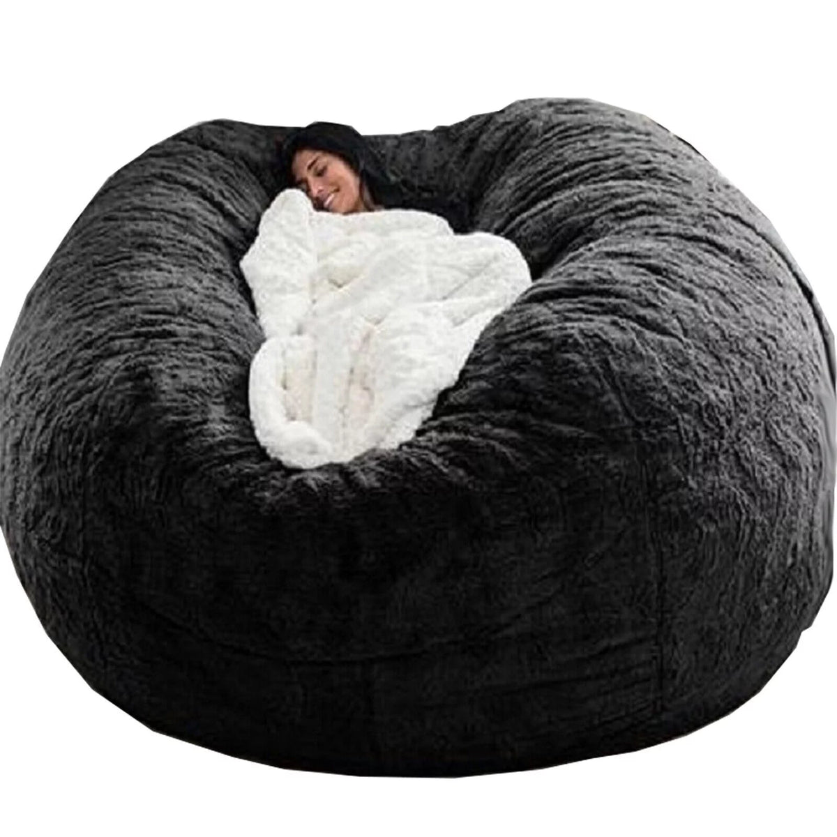 Black 5ft Faux Fur Bean Bag Chair Cover L406
