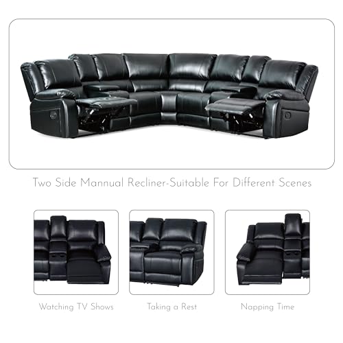 Black PU Leather Modular Reclining Sectional Sofa M41726