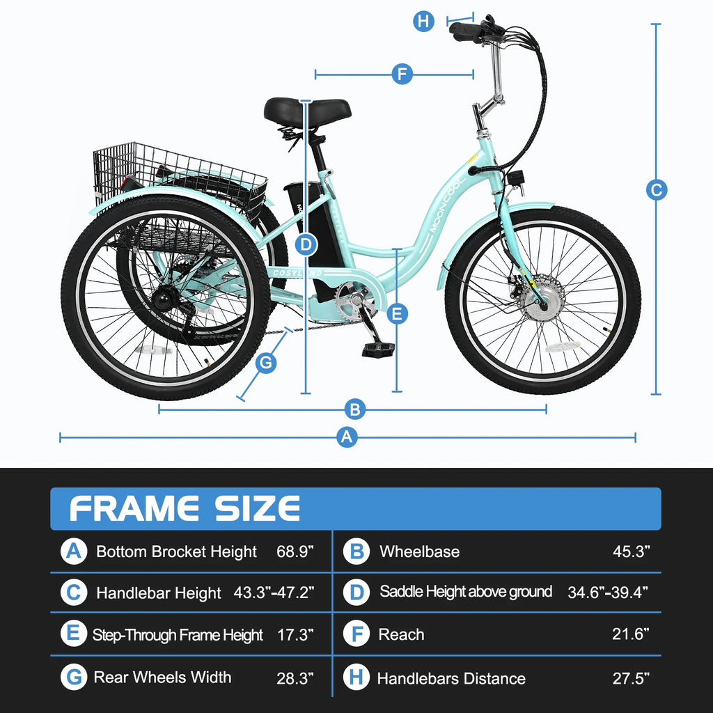 Electric Tricycle 3 Wheel 350W 36V 10.4AH 24" Adults with Basket A76456