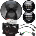 Black 7" Round LED Headlight with Matching Passing Lamps S6020