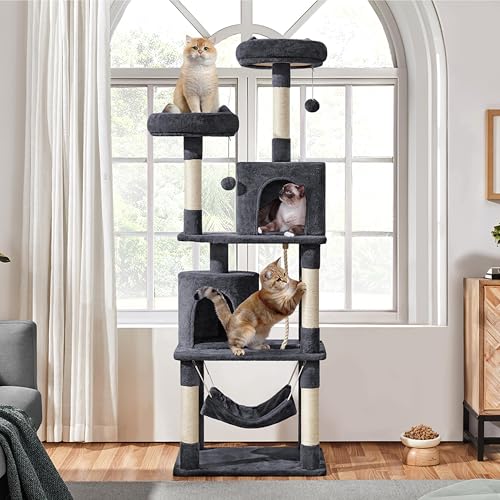 Dark Gray Cat Tree with Platform, Hammock, Scratching Posts O49164