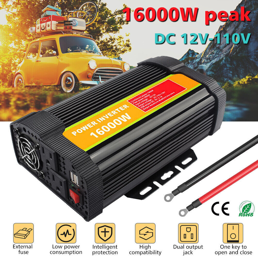 16000W Peak Pure Sine Wave Power Inverter DC 12V to AC 110/120V W4481