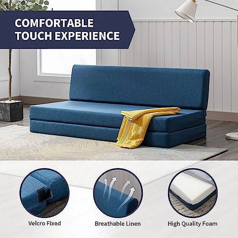 Twin Folding Sofa Bed with Memory Foam Mattress Linen Fabric Q50450