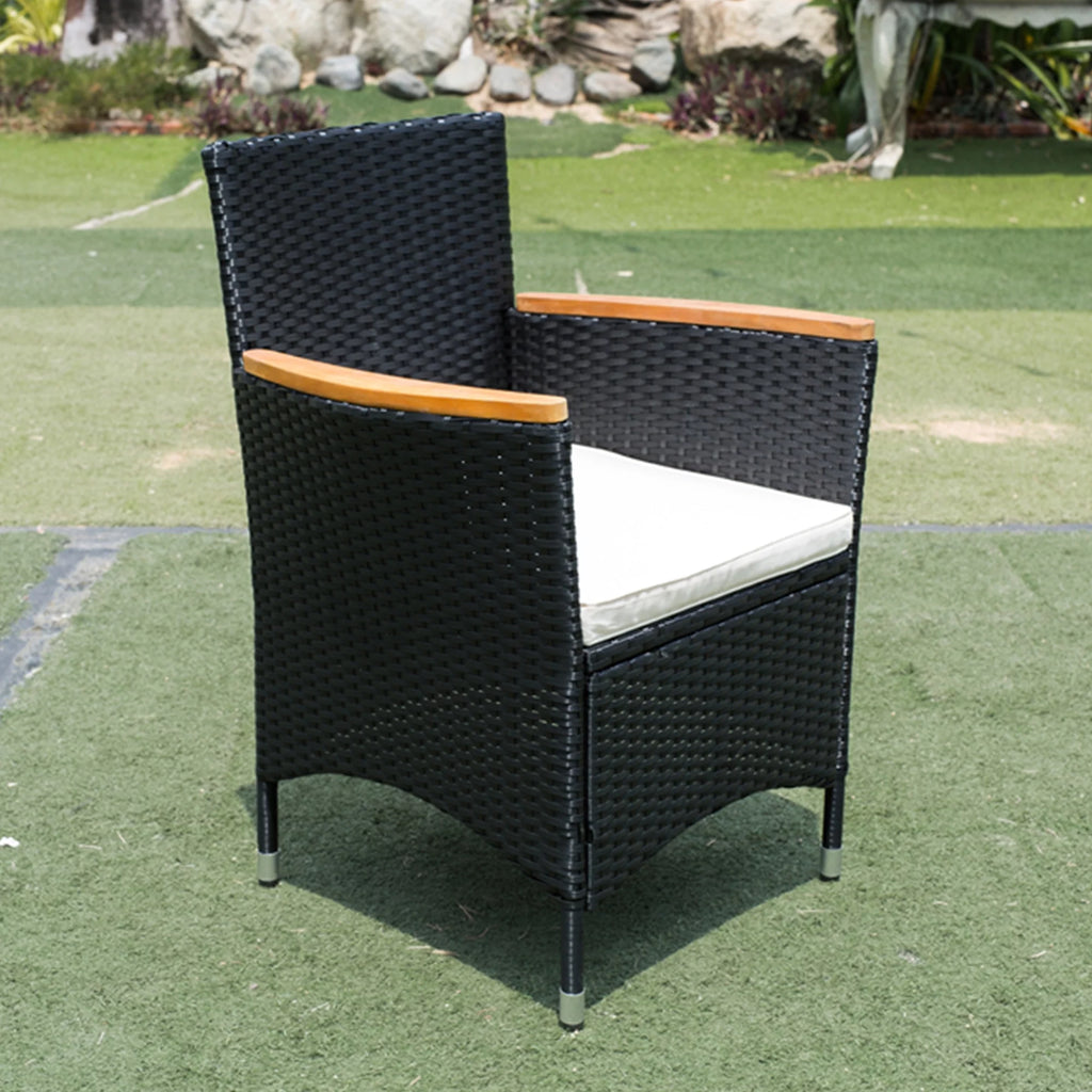 7 Piece Outdoor Patio Wicker Dining Set with Acacia Wood Top B7744