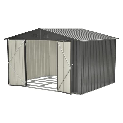10X8 FT Metal Outdoor Storage Shed with Floor and Lockable Doors, Black I581