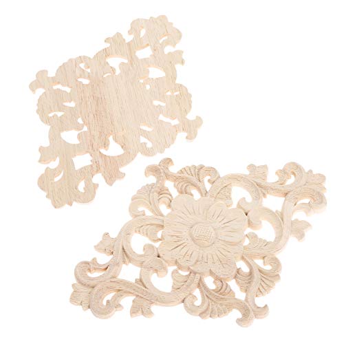Wood Carved Appliques, 2Pcs Wooden Decorative Onlays, 15x10.5cm M627025