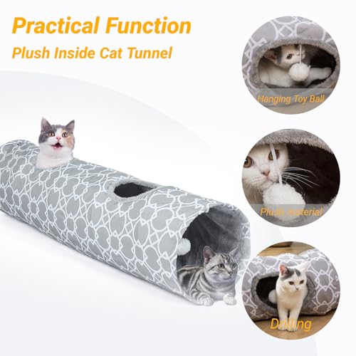 Geometric Straight Cat Tunnel with Plush Inside, Diameter 9.8 Inch E53687