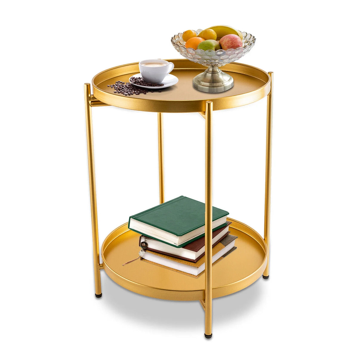 2-Tier Metal Round End Table with Removable Tray F393162