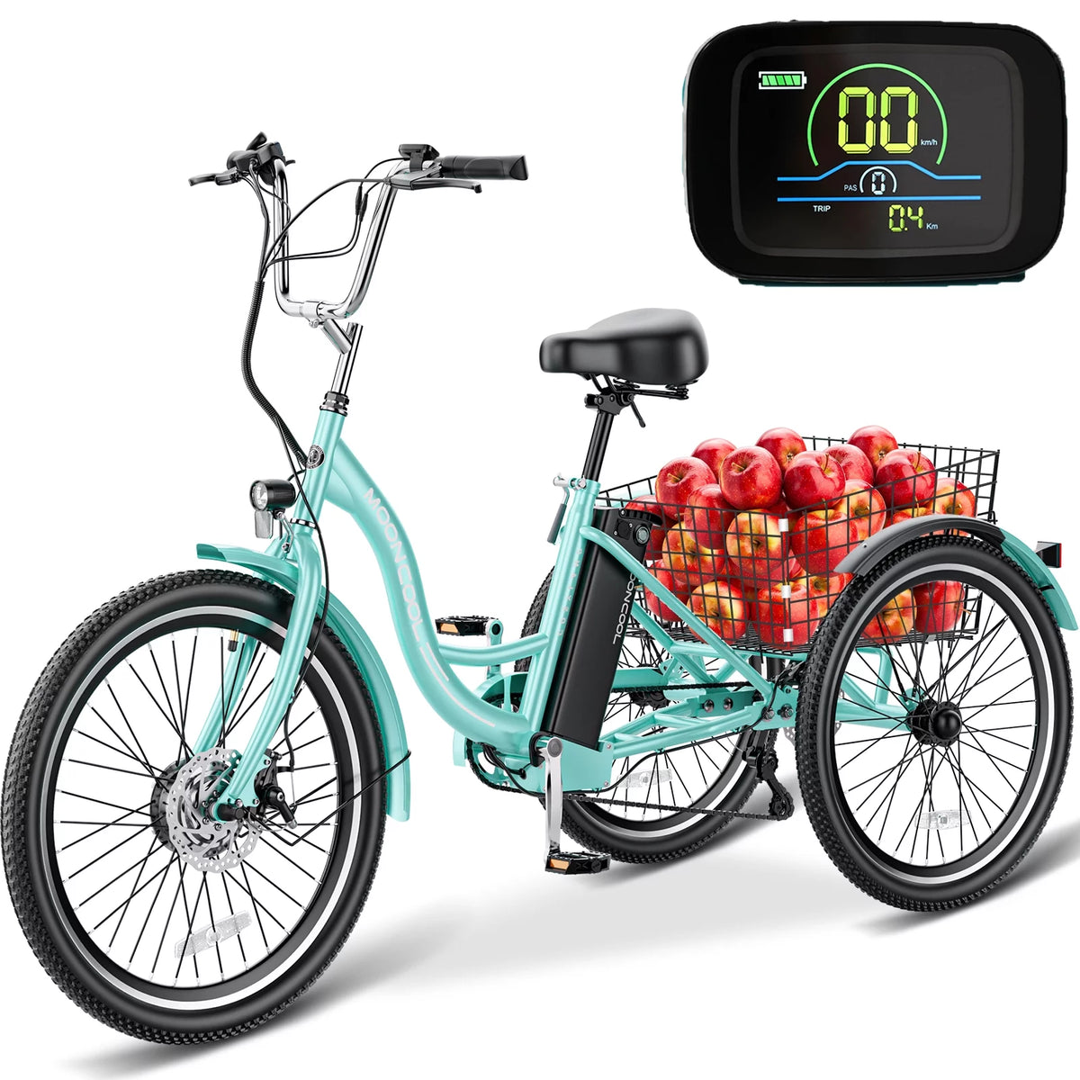 Electric Tricycle 3 Wheel 350W 36V 10.4AH 24" Adults with Basket A76456