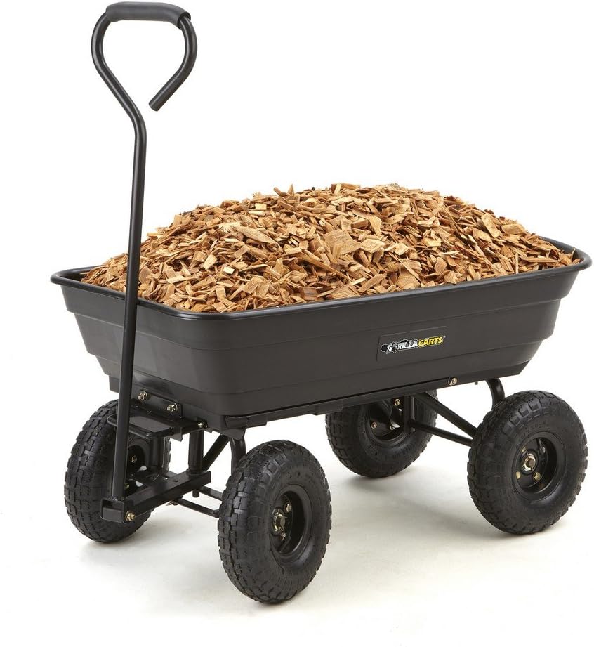 Black Poly Garden Dump Cart with Steel Frame and 10-Inch Pneumatic Tires, 600-Pound Capacity V98003