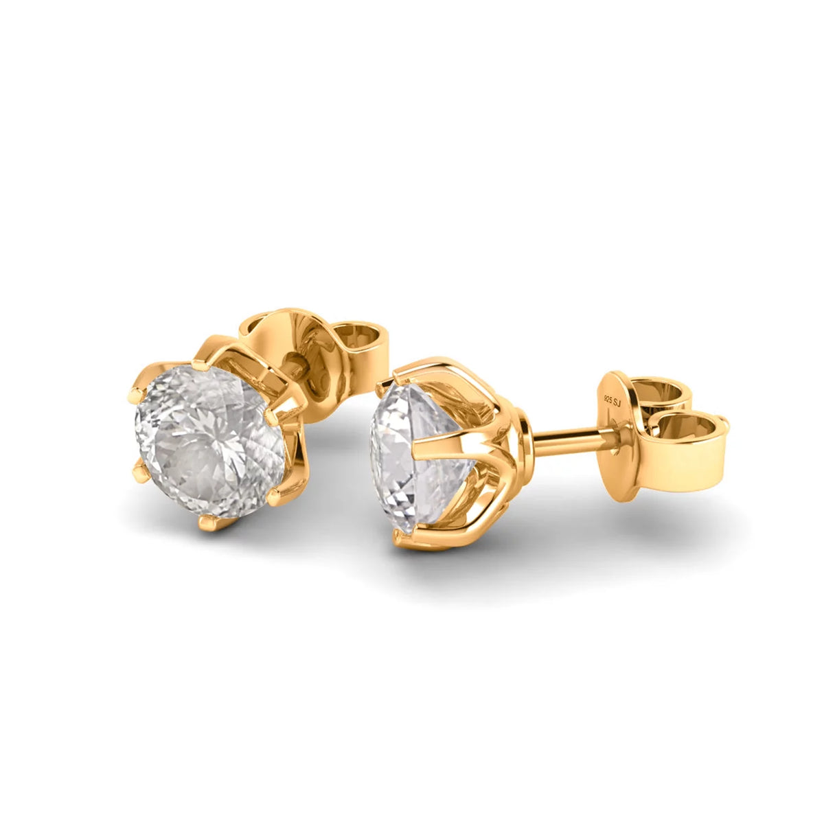 2.00CT Round Portuguese Cut Moissanite Earrings 925 Sterling Silver Gold Vermeil C881
