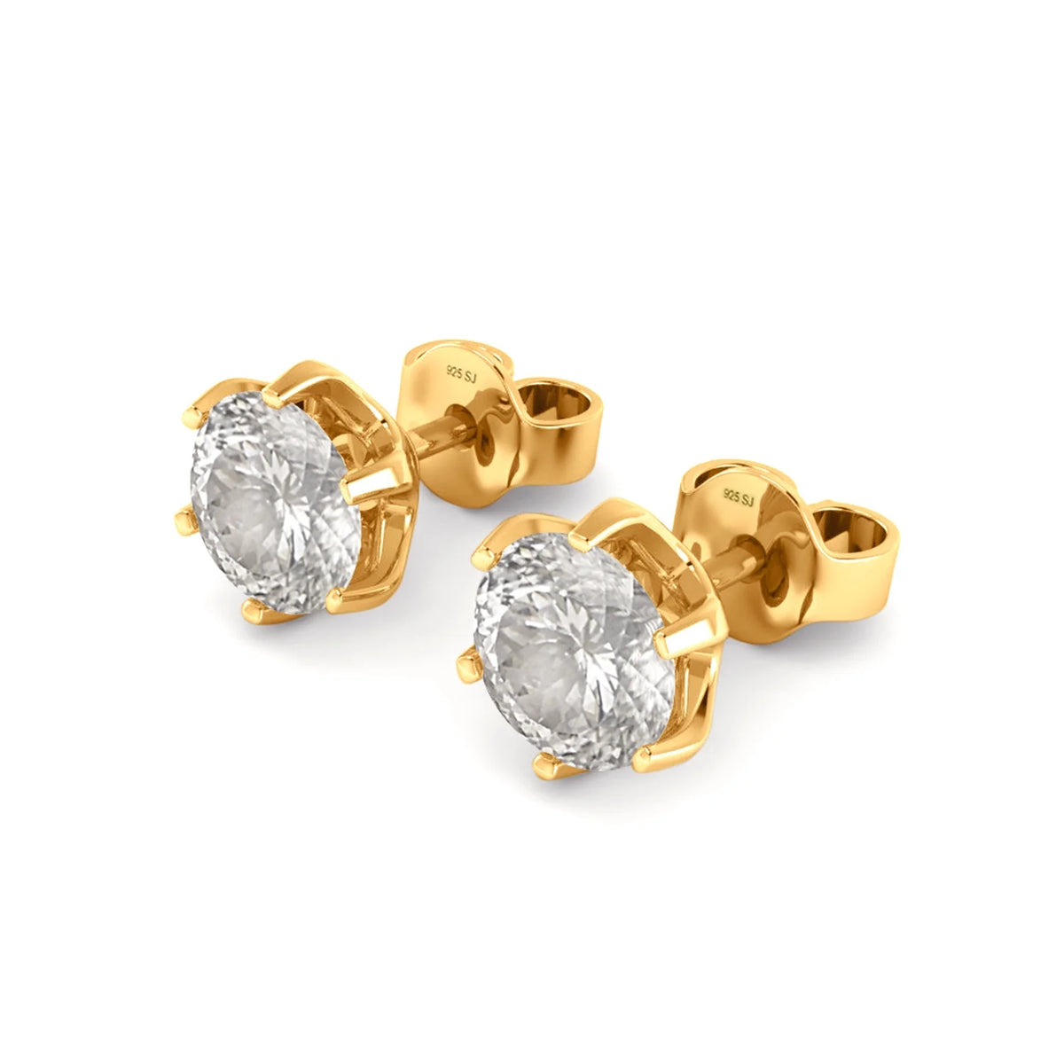 2.00CT Round Portuguese Cut Moissanite Earrings 925 Sterling Silver Gold Vermeil C881