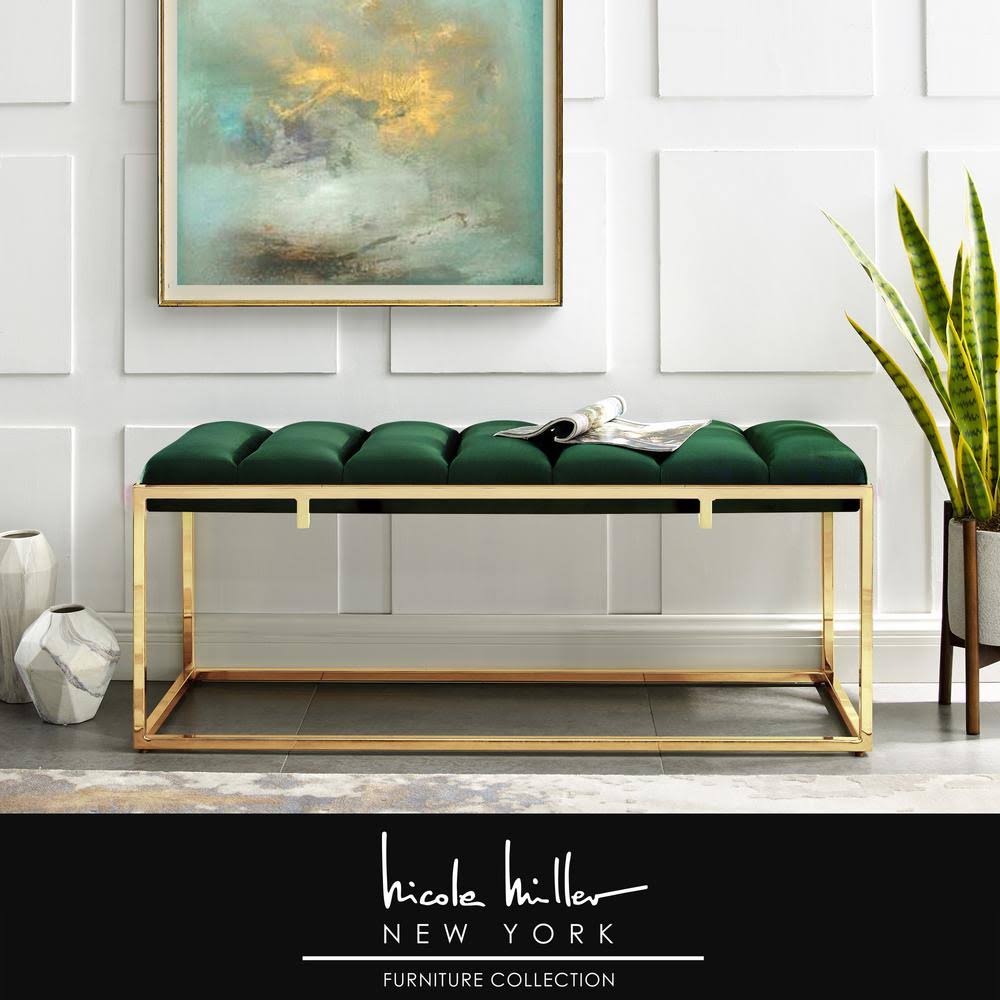 Channel Tufted Velvet Bench Metal Frame B8883