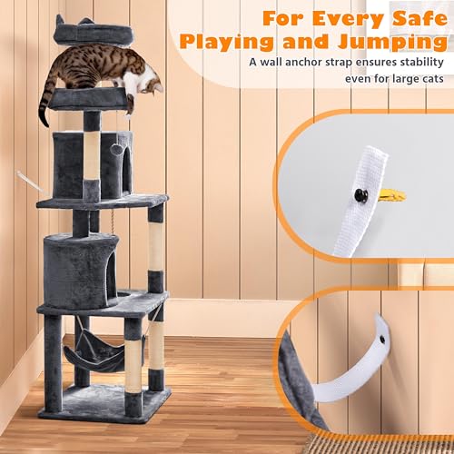 Dark Gray Cat Tree with Platform, Hammock, Scratching Posts O49164