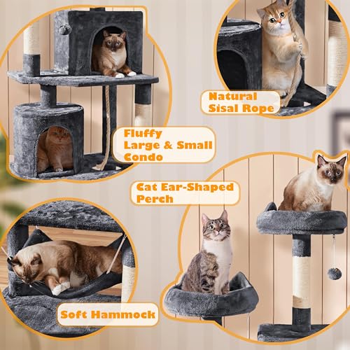 Dark Gray Cat Tree with Platform, Hammock, Scratching Posts O49164