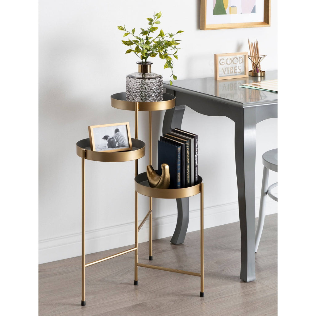 Navy Blue Metal Tri-Level Plant Stand K416709